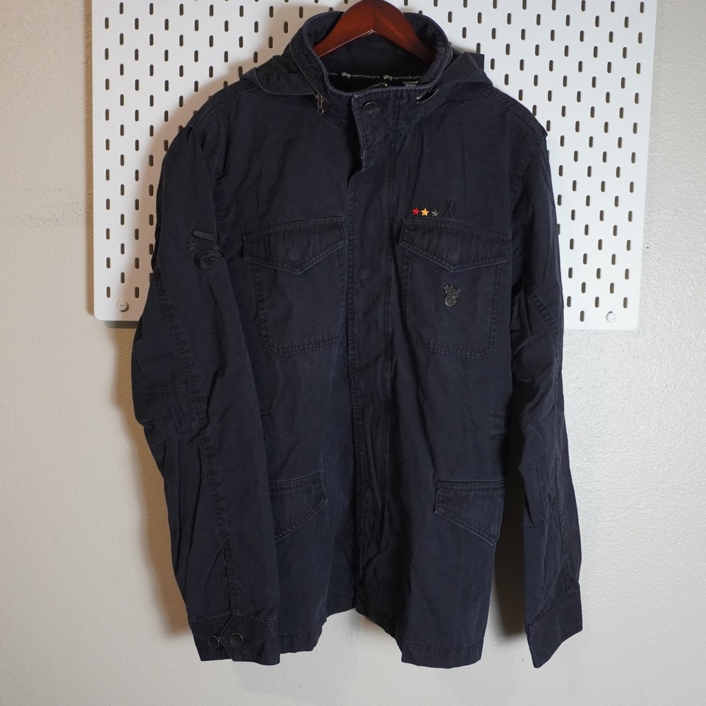 LRG Mens hooded Field Jacket Cargo‎ Multi Pocket Embroidered XL
